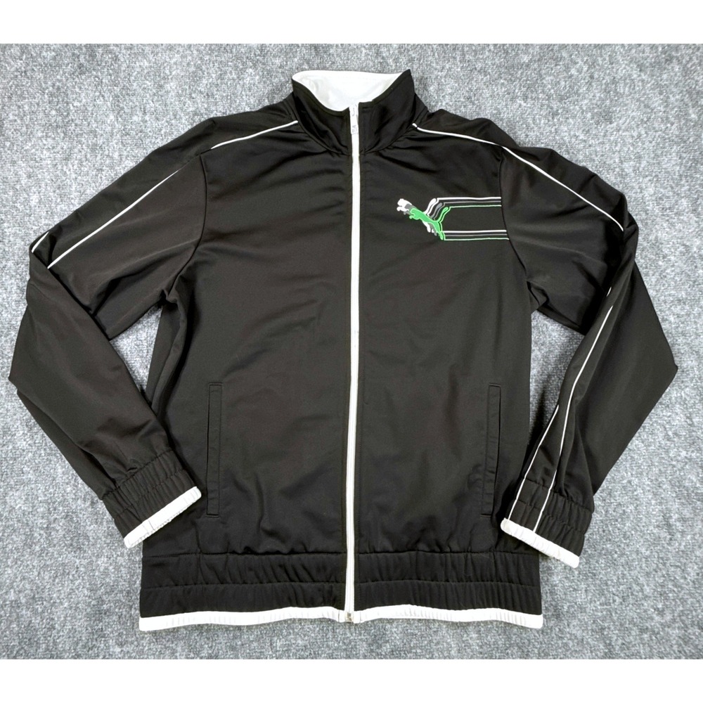 Puma Mens Medium Sportlifestyle Full Zip Track Jacket Black Green White Graphic